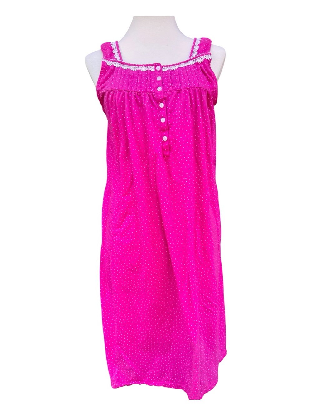 Aria Collection Fuchsia Pink Polka Dot Sleeveless Chemise Granny Nightgown LG